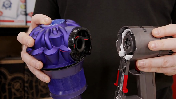 Attach the motor to the cyclone by simply pushing the two parts together